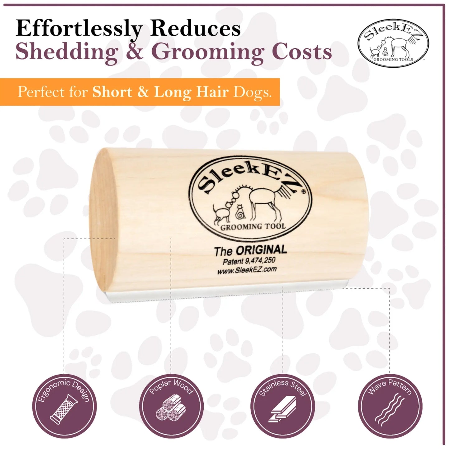 Sleekez Professional Dog Brush for Shedding and Grooming - Deshedding Tool for All Coat Types, 5-Inch Length, 4 Oz Weight