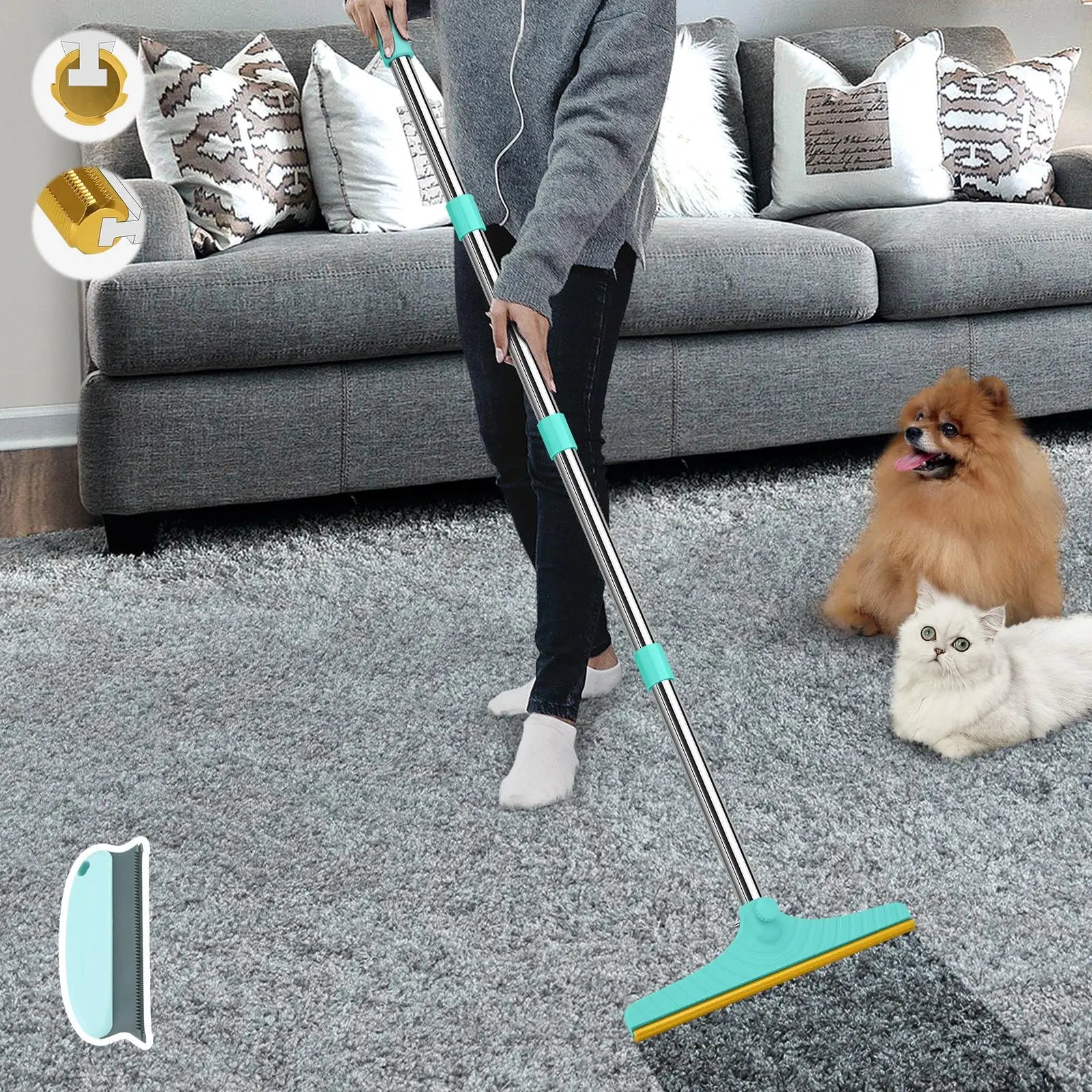 Adjustable Pet Hair Remover Brush with Hanging Ring - Effective Cleaning Tool for Carpets and Floors, Ideal for Pet Owners, Valentine's Day Gift