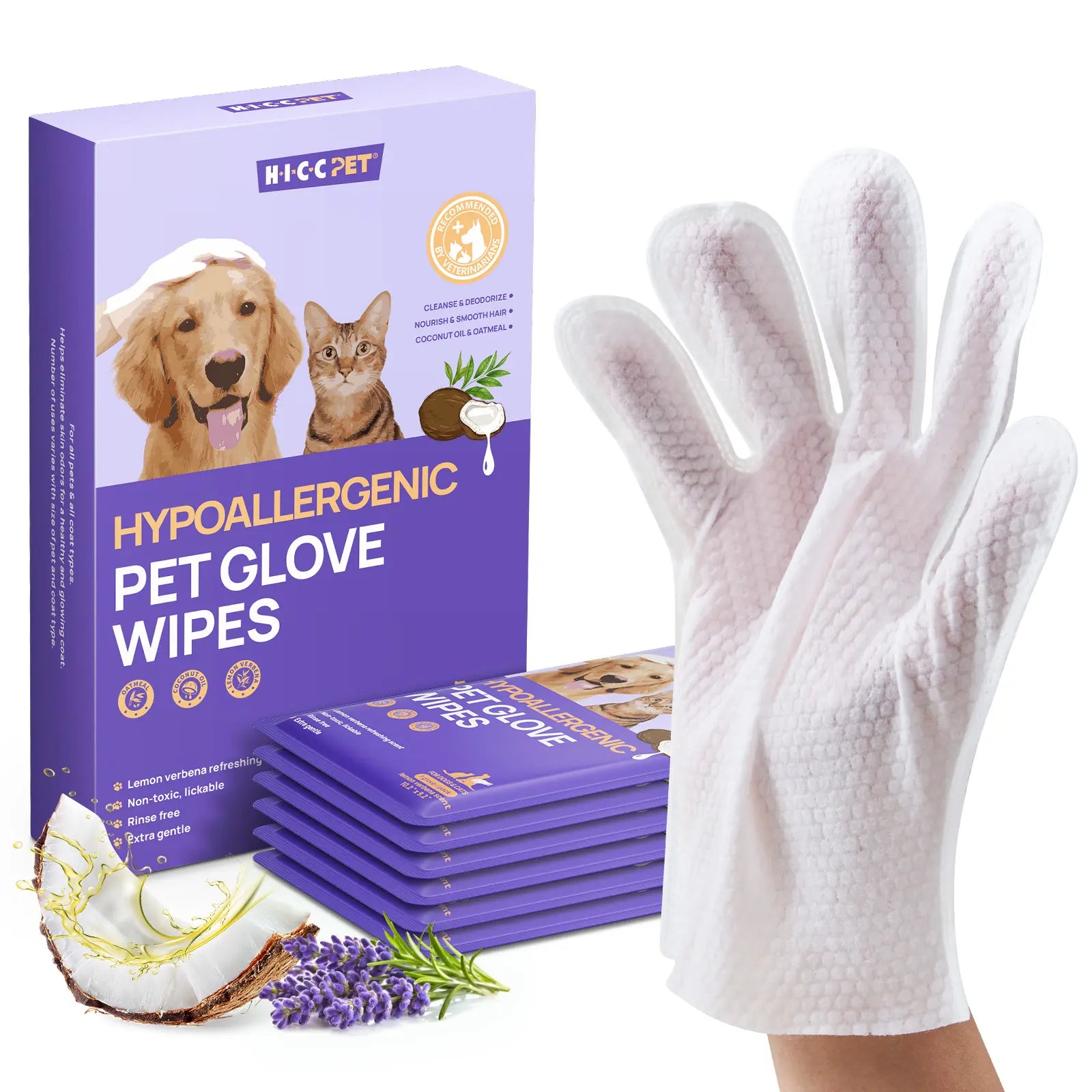 HICC PET Natural Hypoallergenic Disposable Dog Grooming Wipes (20 Count) - No-Rinse Formula with Fermented Oils for Hair Removal, Deodorizing, Skin Moisture, and Paw Care, Ideal for Outdoor Use