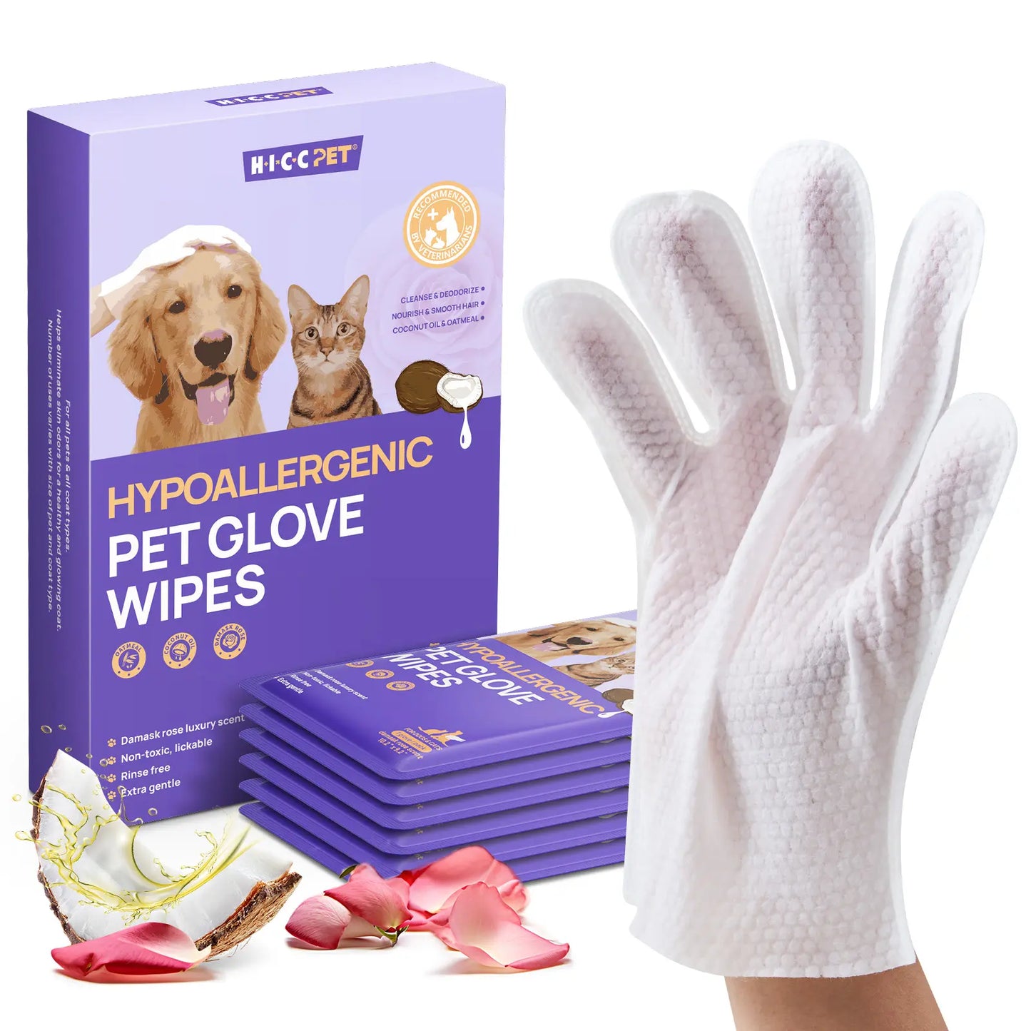 HICC PET Natural Hypoallergenic Disposable Dog Grooming Wipes (20 Count) - No-Rinse Formula with Fermented Oils for Hair Removal, Deodorizing, Skin Moisture, and Paw Care, Ideal for Outdoor Use