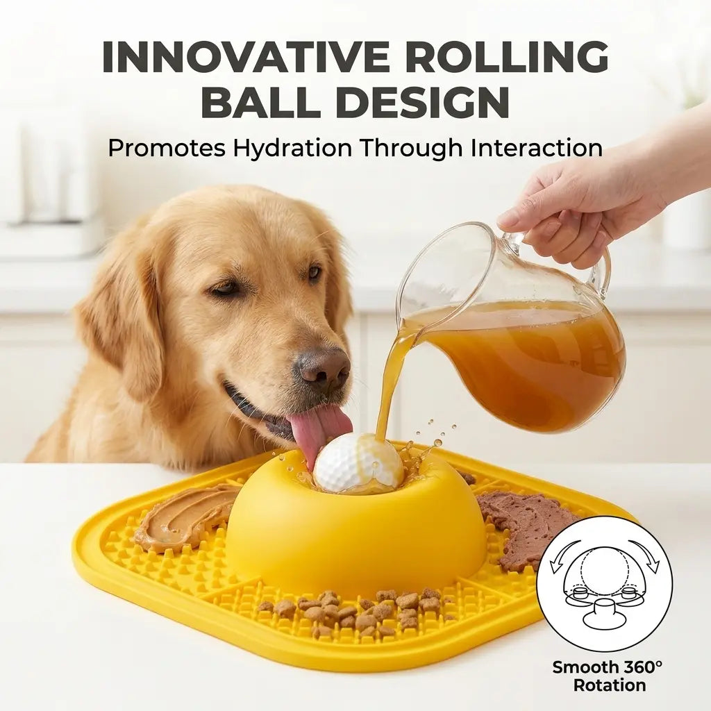 Enrichment Feeding Bowl with Licking Mat and Rolling Ball, Strong Suction Base for Bone Broth and Yogurt, Promotes Anxiety Relief and Mental Stimulation for Dogs