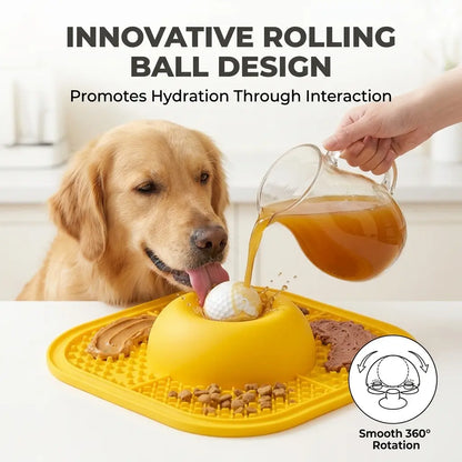 Enrichment Feeding Bowl with Licking Mat and Rolling Ball, Strong Suction Base for Bone Broth and Yogurt, Promotes Anxiety Relief and Mental Stimulation for Dogs