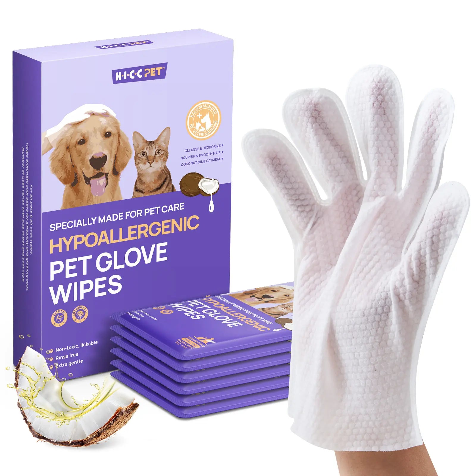 HICC PET Natural Hypoallergenic Disposable Dog Grooming Wipes (20 Count) - No-Rinse Formula with Fermented Oils for Hair Removal, Deodorizing, Skin Moisture, and Paw Care, Ideal for Outdoor Use