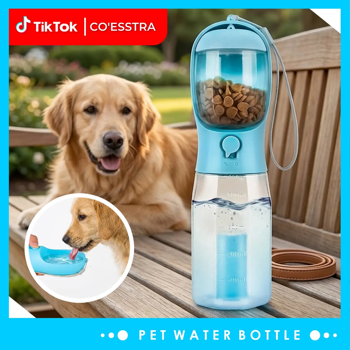 3-in-1 Portable Pet Water Bottle - 20 oz Leak-Proof Container with Integrated Poop Bag Dispenser for Travel, Hiking, and Outdoor Activities