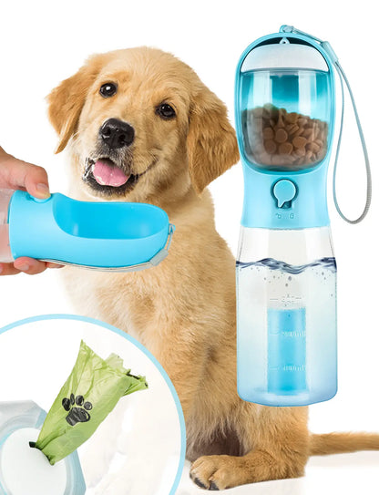 3-in-1 Portable Pet Water Bottle - 20 oz Leak-Proof Container with Integrated Poop Bag Dispenser for Travel, Hiking, and Outdoor Activities