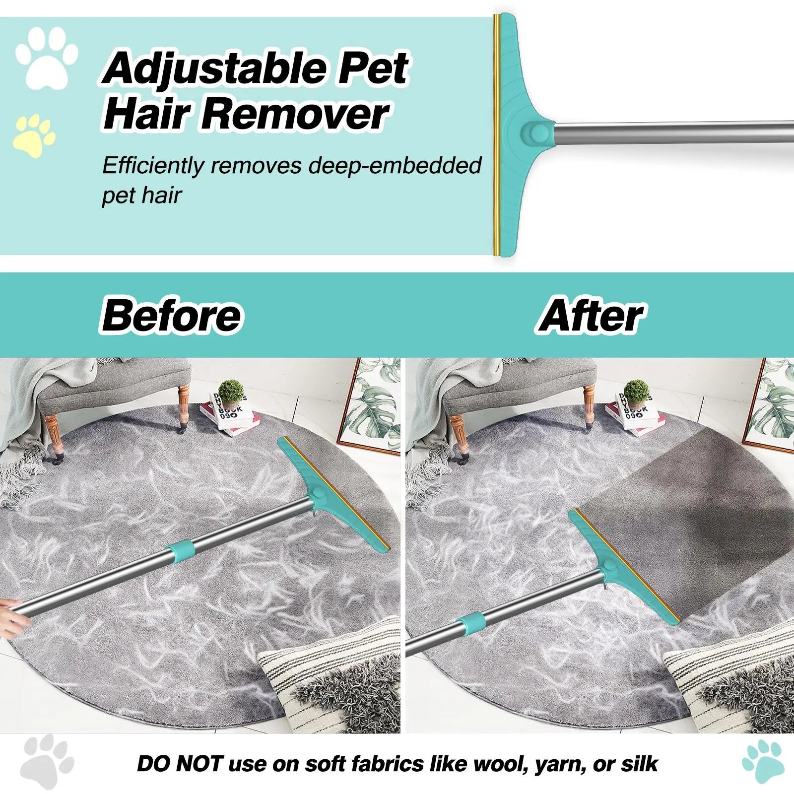 Adjustable Pet Hair Remover Brush with Hanging Ring - Effective Cleaning Tool for Carpets and Floors, Ideal for Pet Owners, Valentine's Day Gift