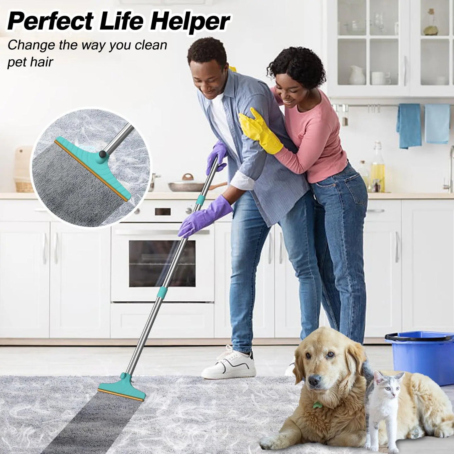 Adjustable Pet Hair Remover Brush with Hanging Ring - Effective Cleaning Tool for Carpets and Floors, Ideal for Pet Owners, Valentine's Day Gift
