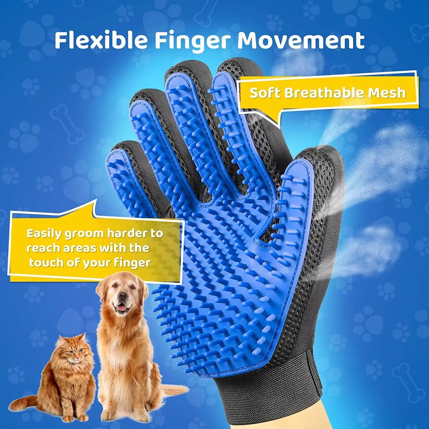 Professional Pet Grooming Glove - Gentle and Efficient Hair Remover Mitt for Cats and Dogs