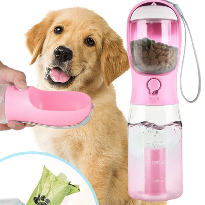 3-in-1 Portable Pet Water Bottle - 20 oz Leak-Proof Container with Integrated Poop Bag Dispenser for Travel, Hiking, and Outdoor Activities