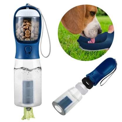 3-in-1 Portable Pet Water Bottle - 20 oz Leak-Proof Container with Integrated Poop Bag Dispenser for Travel, Hiking, and Outdoor Activities