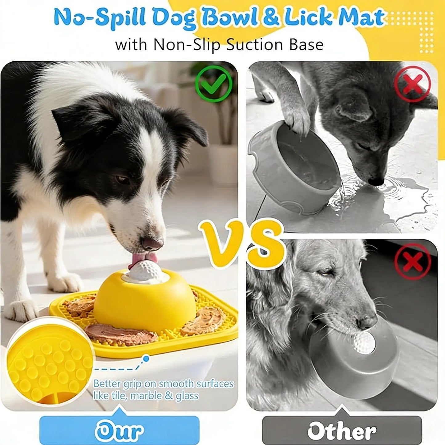 Enrichment Feeding Bowl with Licking Mat and Rolling Ball, Strong Suction Base for Bone Broth and Yogurt, Promotes Anxiety Relief and Mental Stimulation for Dogs