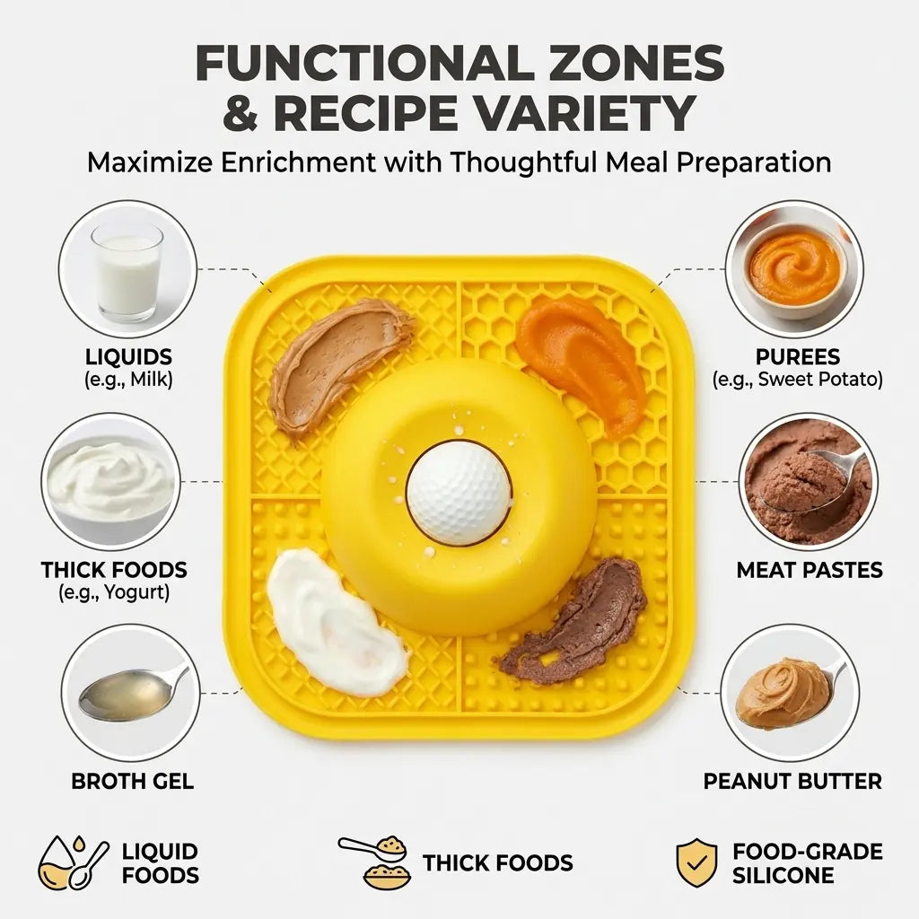 Enrichment Feeding Bowl with Licking Mat and Rolling Ball, Strong Suction Base for Bone Broth and Yogurt, Promotes Anxiety Relief and Mental Stimulation for Dogs