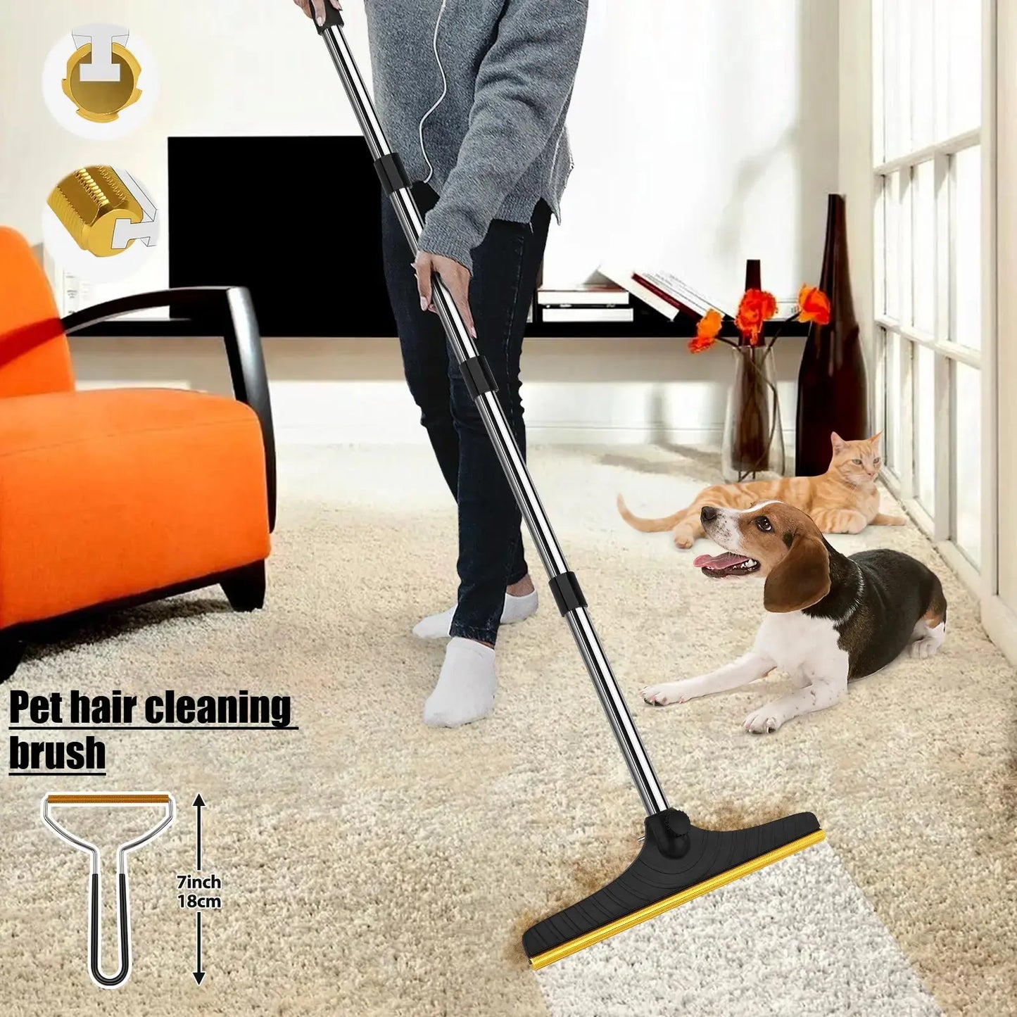 Adjustable Pet Hair Remover Brush with Hanging Ring - Effective Cleaning Tool for Carpets and Floors, Ideal for Pet Owners, Valentine's Day Gift