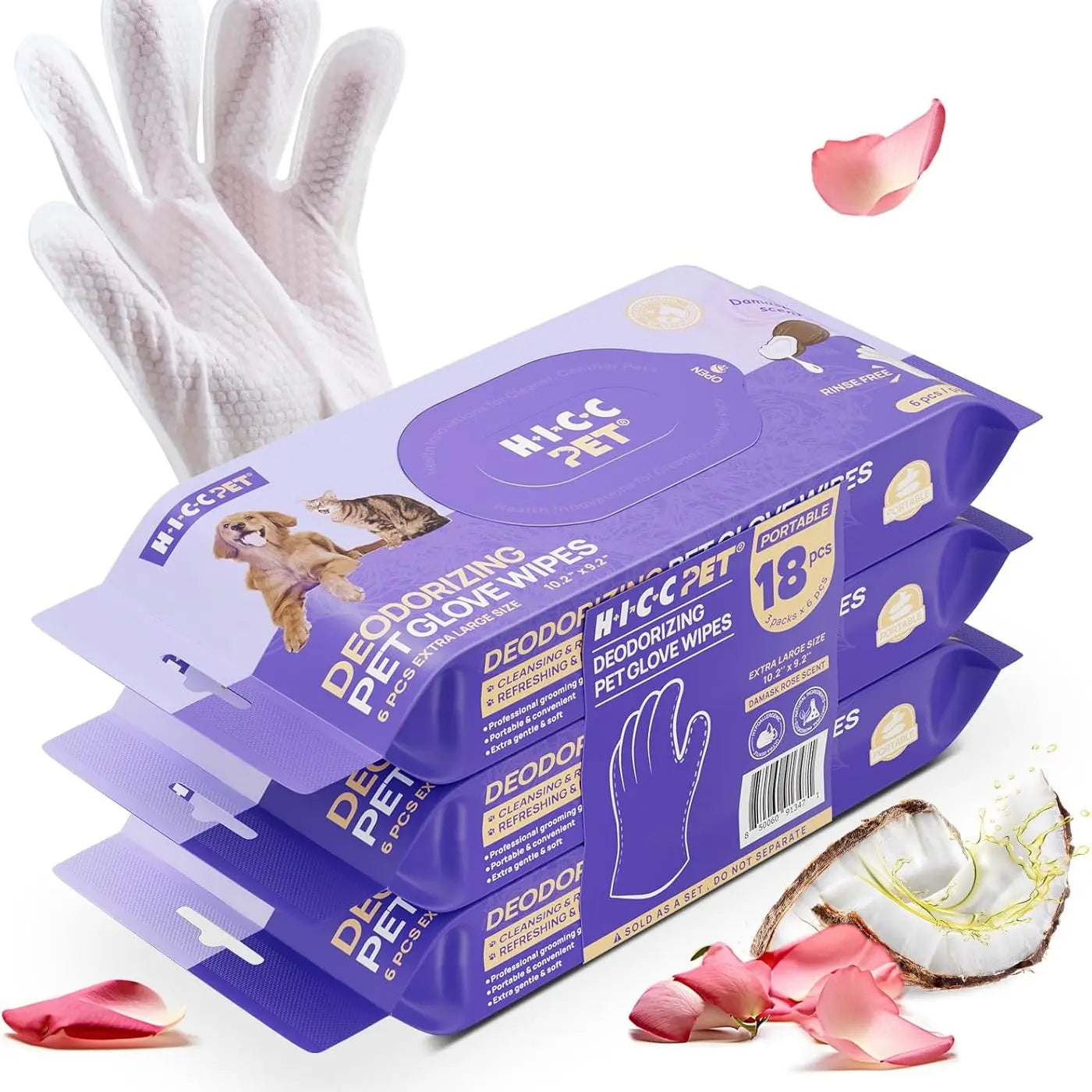 HICC PET Natural Hypoallergenic Disposable Dog Grooming Wipes (20 Count) - No-Rinse Formula with Fermented Oils for Hair Removal, Deodorizing, Skin Moisture, and Paw Care, Ideal for Outdoor Use