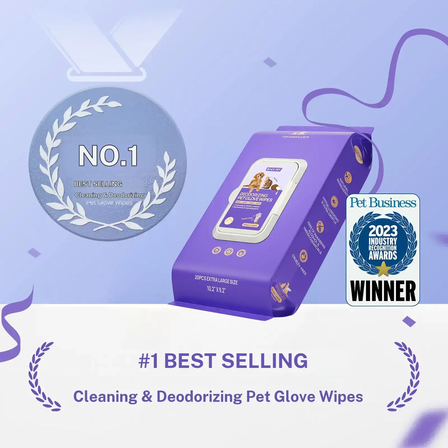 HICC PET Natural Hypoallergenic Disposable Dog Grooming Wipes (20 Count) - No-Rinse Formula with Fermented Oils for Hair Removal, Deodorizing, Skin Moisture, and Paw Care, Ideal for Outdoor Use