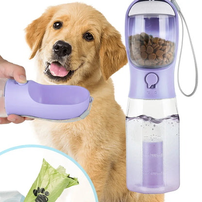 3-in-1 Portable Pet Water Bottle - 20 oz Leak-Proof Container with Integrated Poop Bag Dispenser for Travel, Hiking, and Outdoor Activities