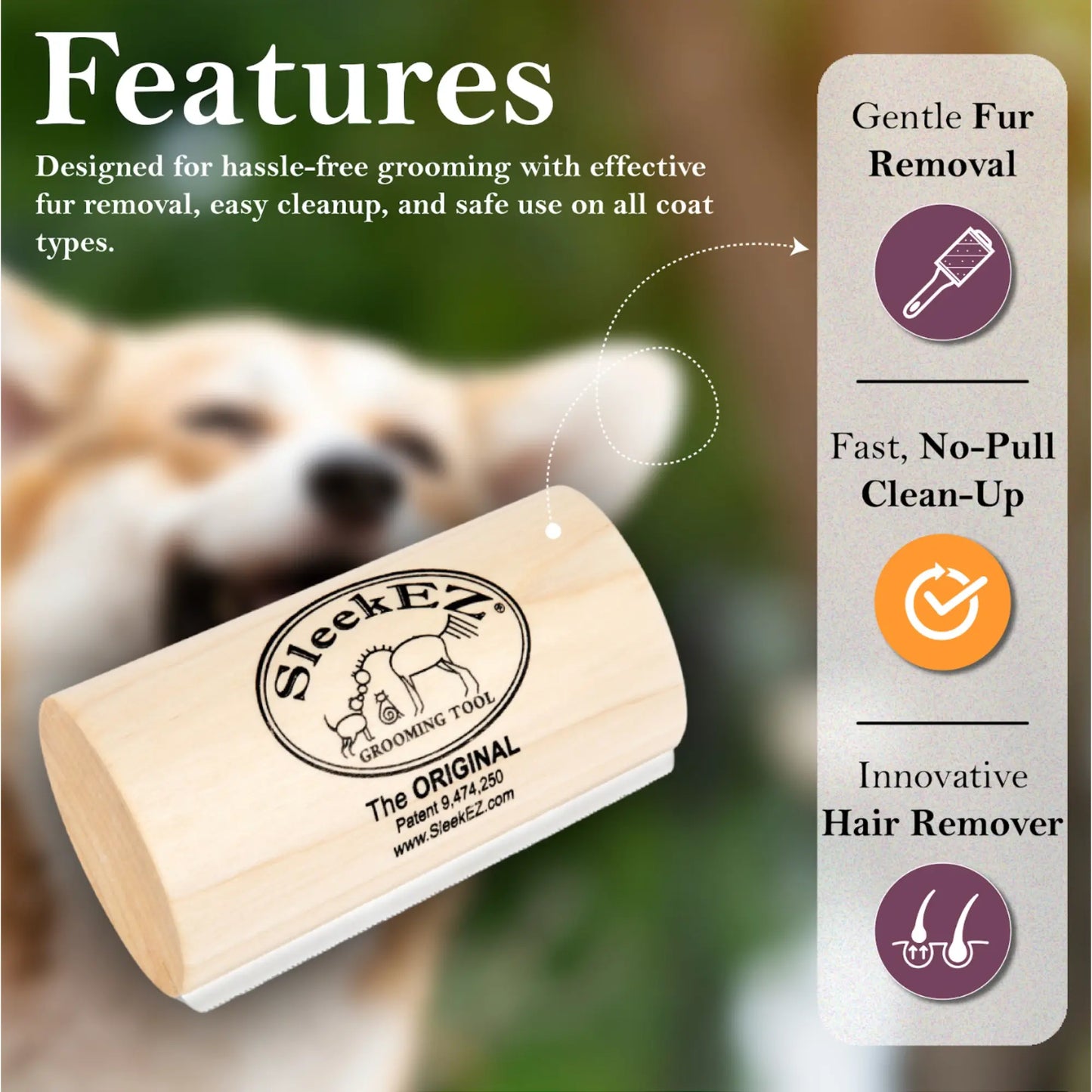 Sleekez Professional Dog Brush for Shedding and Grooming - Deshedding Tool for All Coat Types, 5-Inch Length, 4 Oz Weight