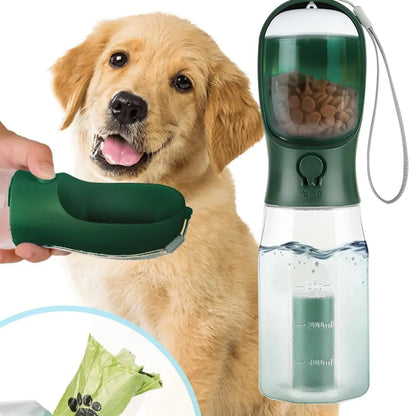 3-in-1 Portable Pet Water Bottle - 20 oz Leak-Proof Container with Integrated Poop Bag Dispenser for Travel, Hiking, and Outdoor Activities