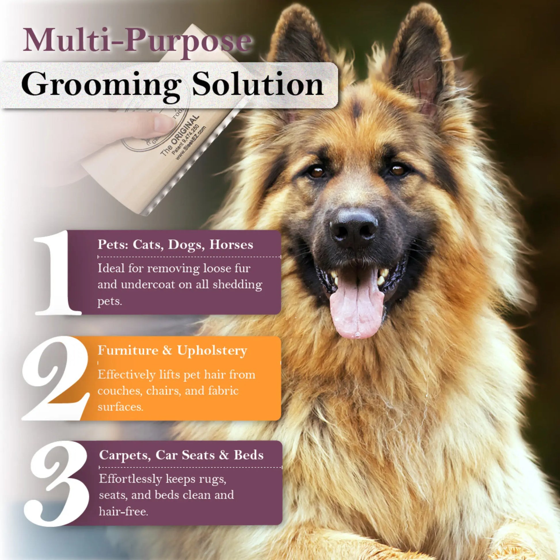 Sleekez Professional Dog Brush for Shedding and Grooming - Deshedding Tool for All Coat Types, 5-Inch Length, 4 Oz Weight